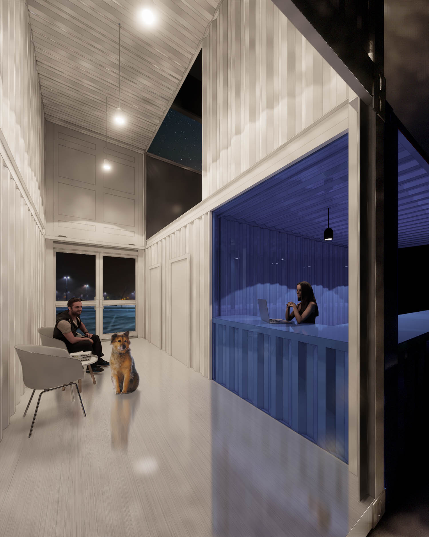 reception Shipping Container Shelter / Daylight Homeless Center / Forsite Studio