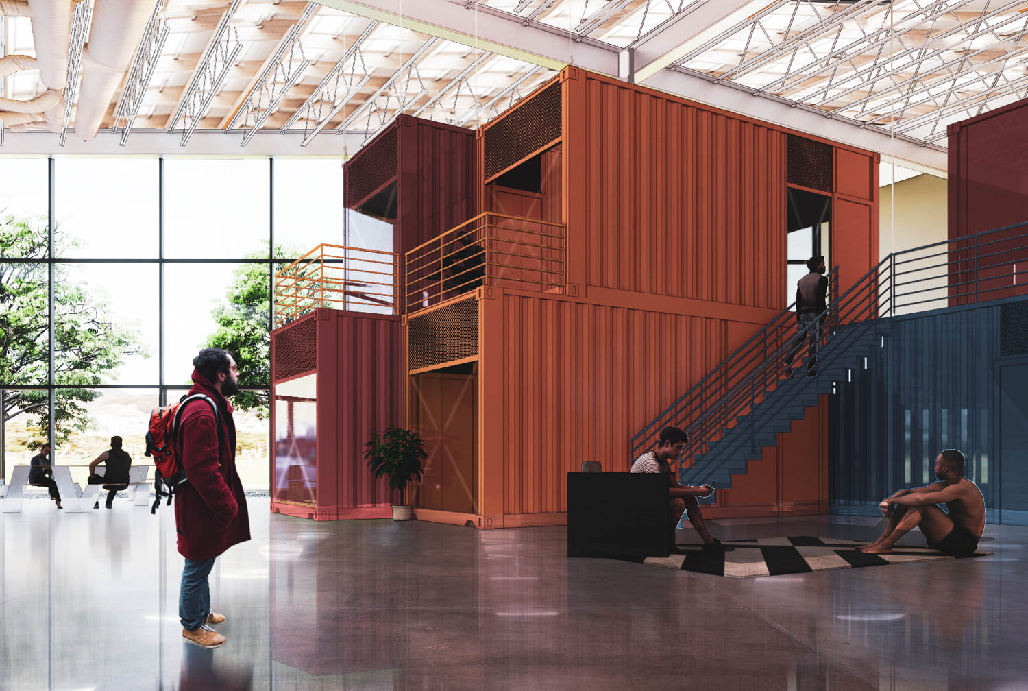 foyer Shipping Container Shelter / Daylight Homeless Center / Forsite Studio